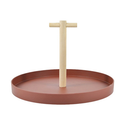 Tavă nordică rotundă din plastic pentru bijuterii Camera de zi Bucătărie Decor pentru uz casnic Tavă pentru depozitare articole cosmetice cu mâner din lemn masiv