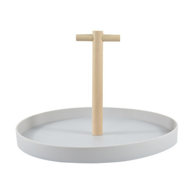 Tavă nordică rotundă din plastic pentru bijuterii Camera de zi Bucătărie Decor pentru uz casnic Tavă pentru depozitare articole cosmetice cu mâner din lemn masiv