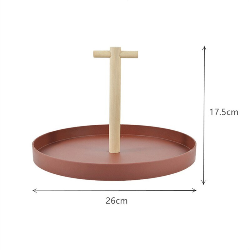 Tavă nordică rotundă din plastic pentru bijuterii Camera de zi Bucătărie Decor pentru uz casnic Tavă pentru depozitare articole cosmetice cu mâner din lemn masiv