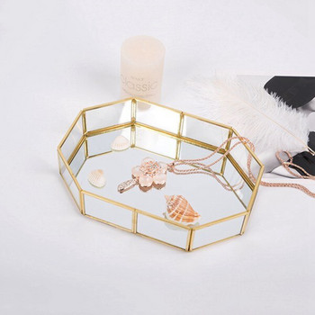 Nordic ρετρό δίσκος αποθήκευσης Χρυσό ορθογώνιο γυαλί Διοργανωτής μακιγιάζ Δίσκος επιδόρπιο πιάτο κοσμήματα Επίδειξη διακόσμησης κουζίνας σπιτιού