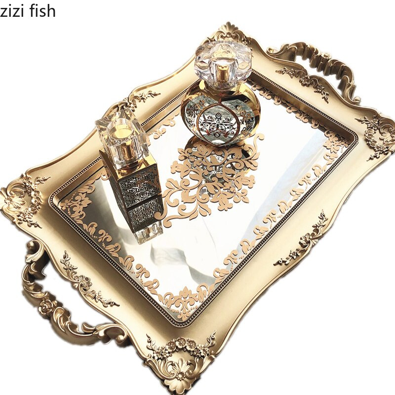 Plastikinis laikymo padėklas veidrodinis paviršius Vonios reikmenų laikymo padėklai Buitinė stačiakampė kosmetinė papuošalų lėkštė saldainių užkandžių lėkštė