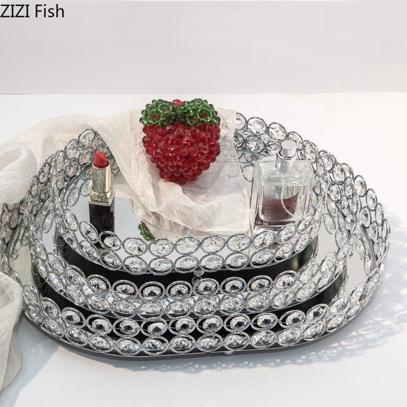 Tavi cu strasuri europene Oglinda decorativa din sticla Tava de depozitare Masa de toaleta Placa de prezentare pentru bijuterii Recipiente cosmetice
