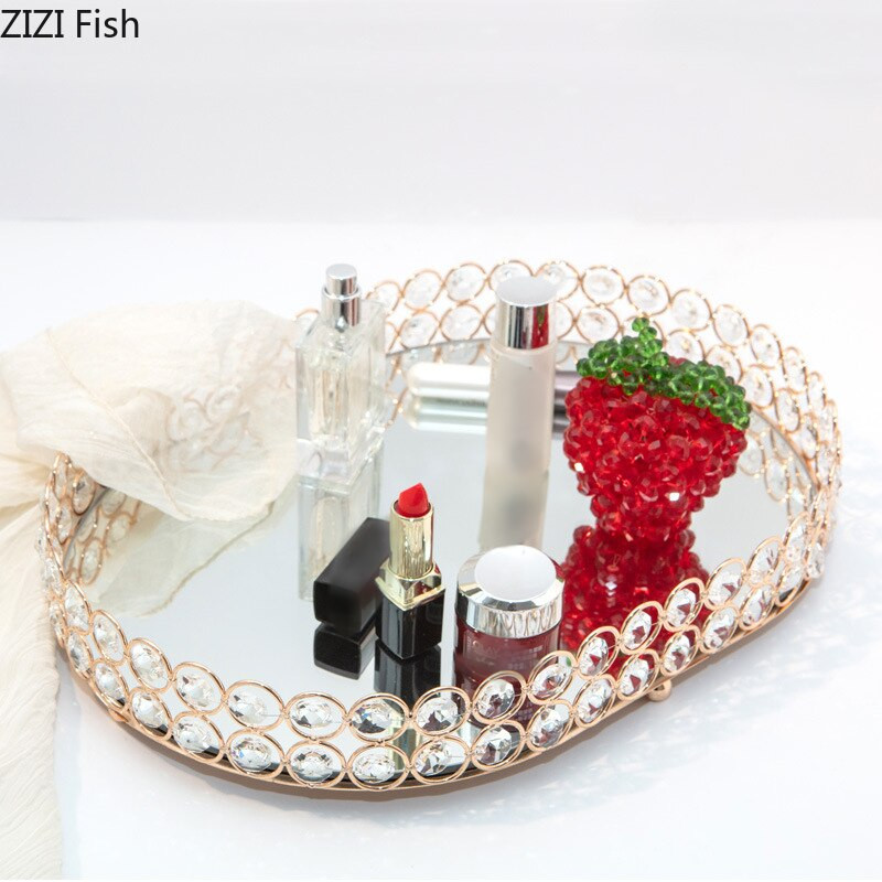Tavi cu strasuri europene Oglinda decorativa din sticla Tava de depozitare Masa de toaleta Placa de prezentare pentru bijuterii Recipiente cosmetice
