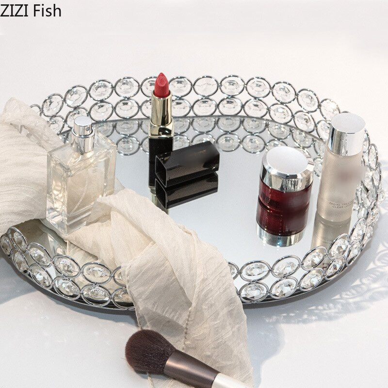 Tavi cu strasuri europene Oglinda decorativa din sticla Tava de depozitare Masa de toaleta Placa de prezentare pentru bijuterii Recipiente cosmetice