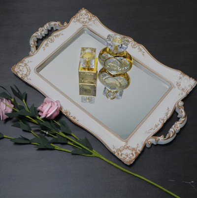 Tavă ovală din rășină, retro, oglindă albă, sticlă, pentru îngrijirea pielii, accesorii pentru baie, tavă, cosmetice retro franceză, depozitare bijuterii, decorațiuni pentru casă