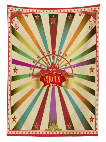 Circus Покривка Цветна ретро циркова покана Печатен плат Покривка за маса за кухня и декорация на дома