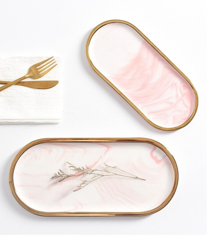 Tavă de marmură nordică Tavă ovală din ceramică de uz casnic Tavă de mâncare occidentală Tavă de depozitare bijuterii Tavă de desert Decorare camera de zi