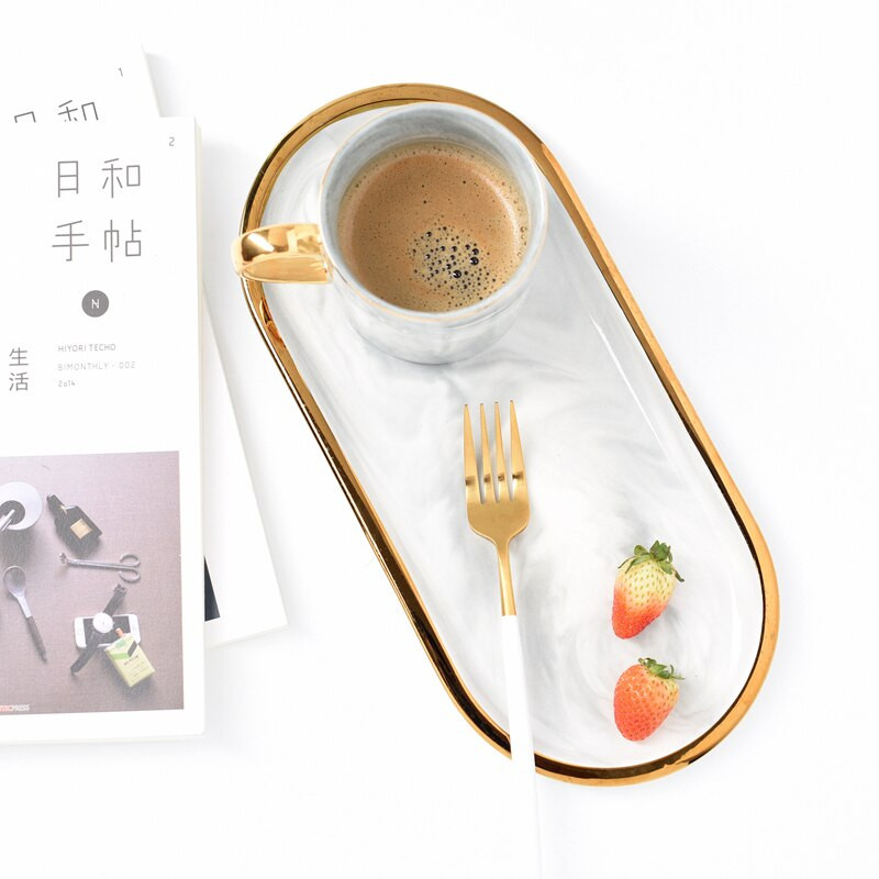 Tavă de marmură nordică Tavă ovală din ceramică de uz casnic Tavă de mâncare occidentală Tavă de depozitare bijuterii Tavă de desert Decorare camera de zi