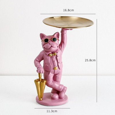 Namų dekoravimo padėklas Maisto padėklas tortų laikiklis Kosmetikos papuošalų laikymo dėžutė virtuvės organizatorius buldogas gyvūno skulptūros dekoravimas