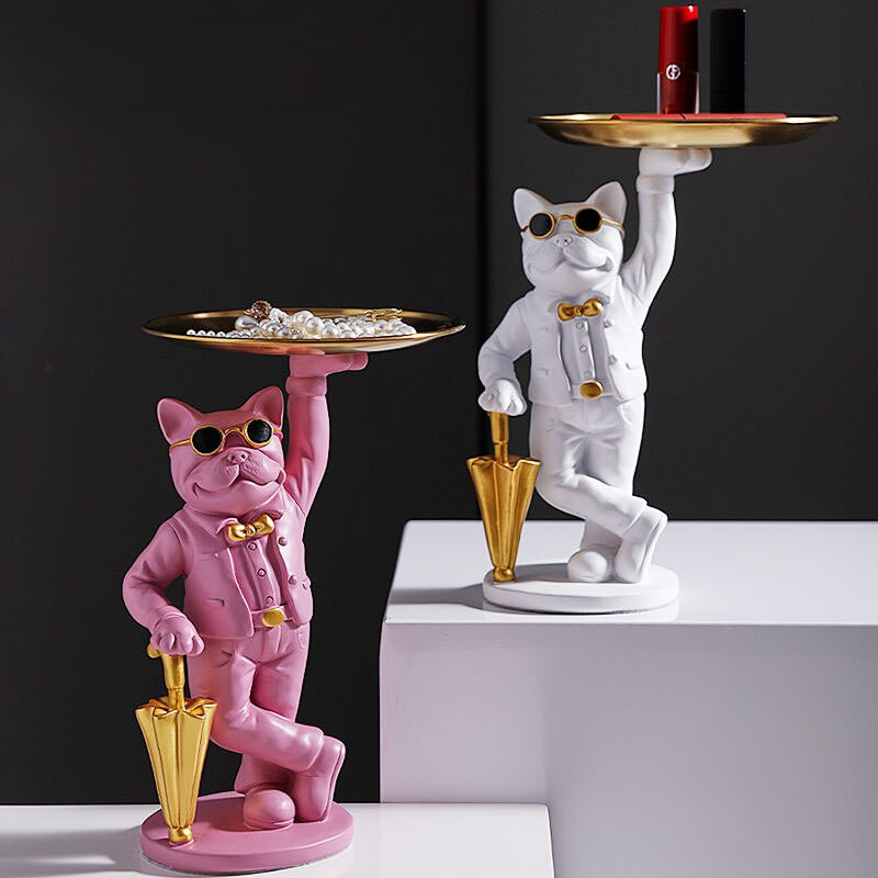 Namų dekoravimo padėklas Maisto padėklas tortų laikiklis Kosmetikos papuošalų laikymo dėžutė virtuvės organizatorius buldogas gyvūno skulptūros dekoravimas