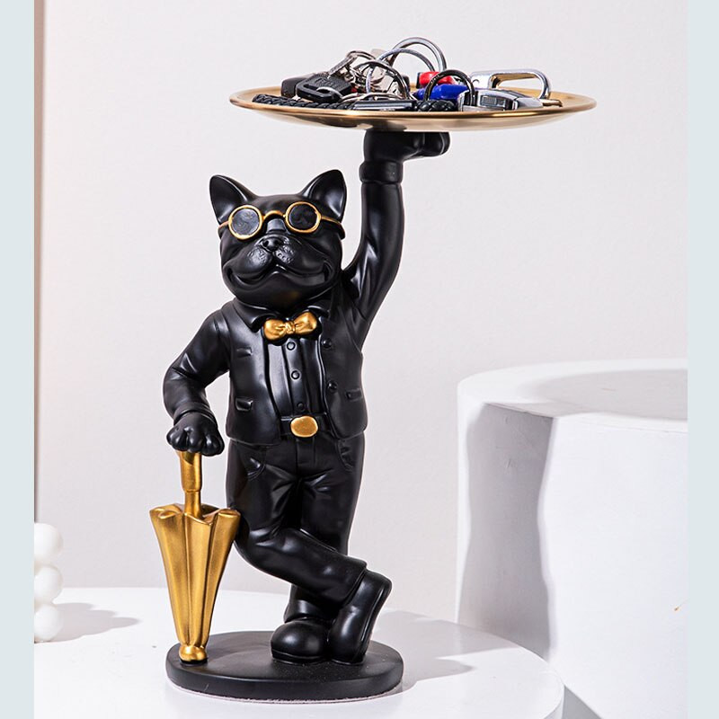 Namų dekoravimo padėklas Maisto padėklas tortų laikiklis Kosmetikos papuošalų laikymo dėžutė virtuvės organizatorius buldogas gyvūno skulptūros dekoravimas