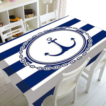 Chic Navy Blue Anchors Pattern Парти Начало Декор Морска котва Покривка Покривка за маса Водоустойчива Покривка Покривка за телевизор Подарък