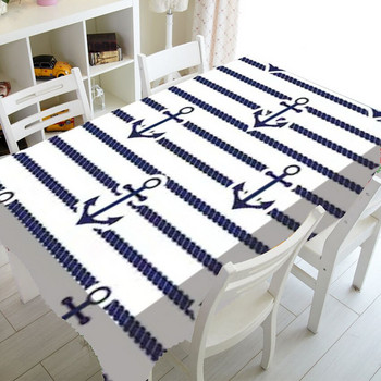 Chic Navy Blue Anchors Pattern Парти Начало Декор Морска котва Покривка Покривка за маса Водоустойчива Покривка Покривка за телевизор Подарък