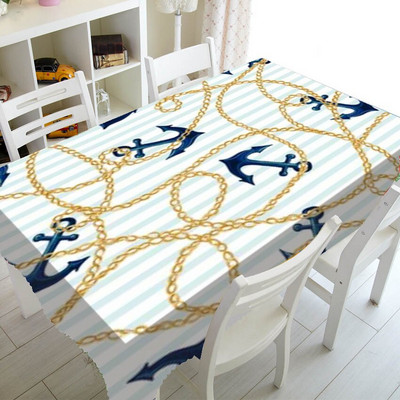 Chic mornarsko plava sidra s uzorkom Party Home Decor Nautičko sidro Stolnjak Stolnjak Prekrivač Vodootporni stolnjak Poklon TV pokrivala