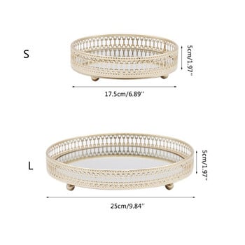 Nordic Metal Mirror Tray Στρογγυλή πλάκα κεριών Desktop Organizer αποθήκευσης κοσμημάτων