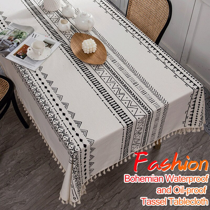 Față de masă Fețe de masă din bumbac, pânză de masă anti-decolorare, fără șifon, husă de masă dreptunghiulară cu ciucuri pentru interior și exterior