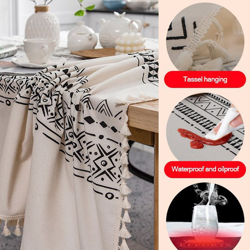 Față de masă Fețe de masă din bumbac, pânză de masă anti-decolorare, fără șifon, husă de masă dreptunghiulară cu ciucuri pentru interior și exterior