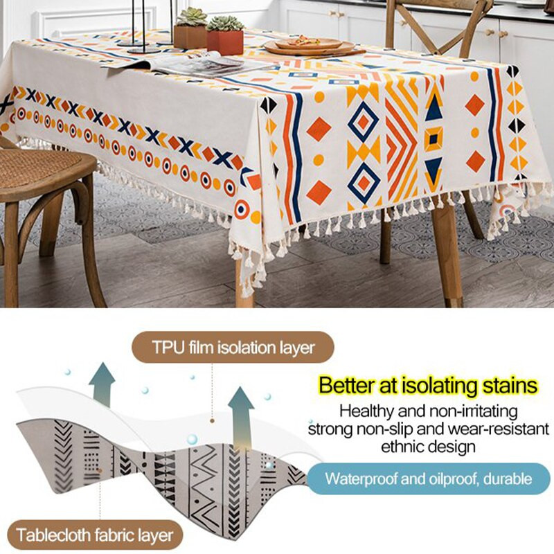 Față de masă Fețe de masă din bumbac, pânză de masă anti-decolorare, fără șifon, husă de masă dreptunghiulară cu ciucuri pentru interior și exterior