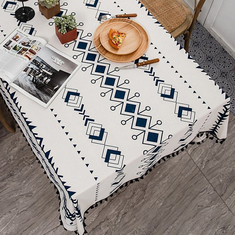 Față de masă Fețe de masă din bumbac, pânză de masă anti-decolorare, fără șifon, husă de masă dreptunghiulară cu ciucuri pentru interior și exterior
