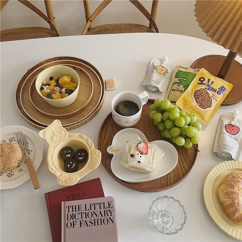 Retro drveni poslužavnik za kuhinju, okrugli pladanj za pohranu, desert, večera, čaj, tanjuri za posluživanje posuđa, stola, organizatora sitnica