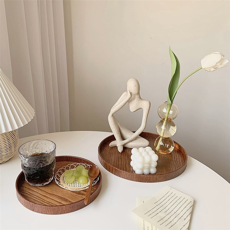 Retro drveni poslužavnik za kuhinju, okrugli pladanj za pohranu, desert, večera, čaj, tanjuri za posluživanje posuđa, stola, organizatora sitnica