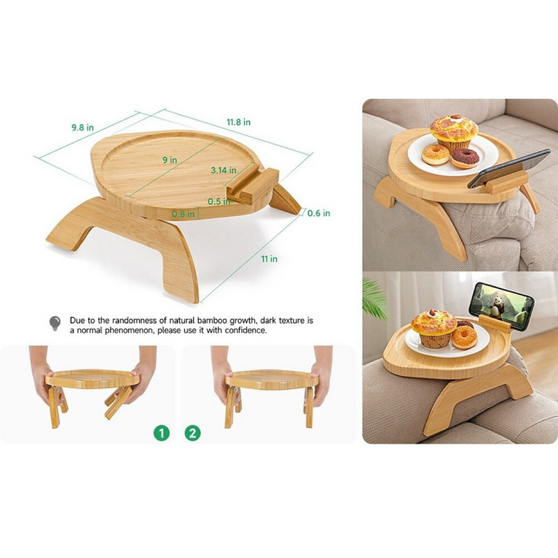 Poslužavnik za kauč Stol Kauč Naslon za ruke Pladanj za kauč Pladanj za kauč od prirodnog bambusa Praktična posuda za grickalice za TV za daljinski upravljač Grickalice za kavu