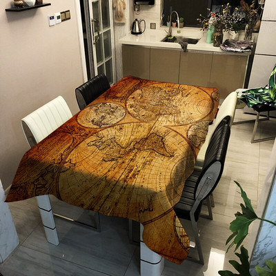 Világtérkép Nyomtatott poliészter vízálló terítő Négyszögletes négyzet alakú teaasztal étkezőasztal huzat asztalterítő otthoni dekorációk