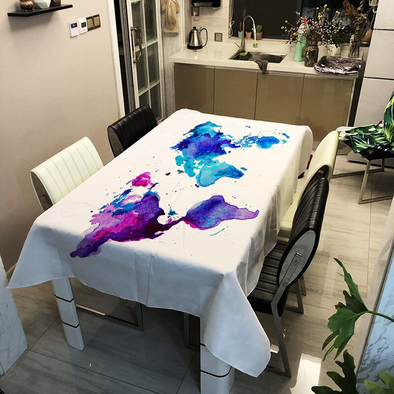 Világtérkép Nyomtatott poliészter vízálló terítő Négyszögletes négyzet alakú teaasztal étkezőasztal huzat asztalterítő otthoni dekorációk