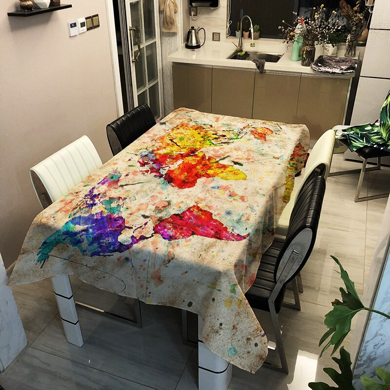 Világtérkép Nyomtatott poliészter vízálló terítő Négyszögletes négyzet alakú teaasztal étkezőasztal huzat asztalterítő otthoni dekorációk