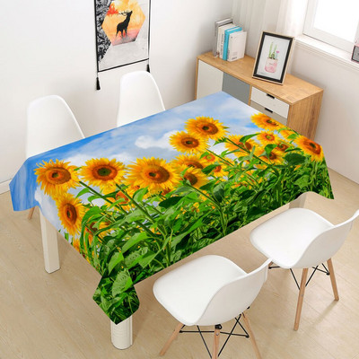 Suncokret Ruža Stolnjak Stolnjak Prekrivač 3D za blagovanje Kava Party Manteles Pravokutni dnevni boravak Cvijeće Dekoracija doma