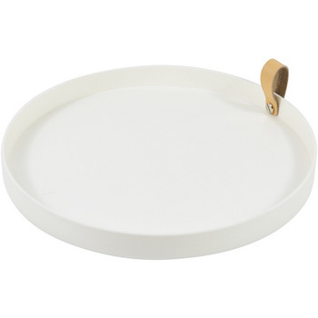 Cutelife Nordic White Στρογγυλός Πλαστικός Δερμάτινος Δίσκος κοσμημάτων Σαλόνι Τραπέζι Κουζίνα Δαχτυλίδι Δίσκος Αποθήκευσης Δίσκος καναπέ με ντεκόρ λαβής