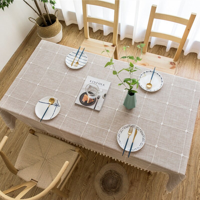 Față de masă decorativă solidă în carouri, cu ciucuri, impermeabilă, rezistentă la ulei, husă dreptunghiulară pentru masă de nuntă Față de masă pentru ceai