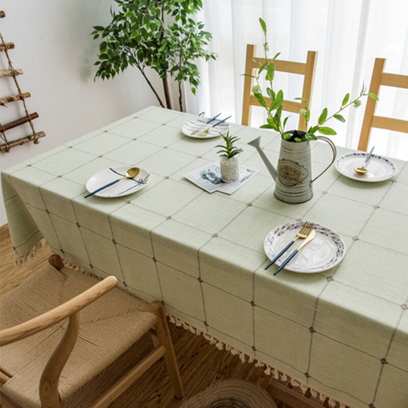 Față de masă decorativă solidă în carouri, cu ciucuri, impermeabilă, rezistentă la ulei, husă dreptunghiulară pentru masă de nuntă Față de masă pentru ceai