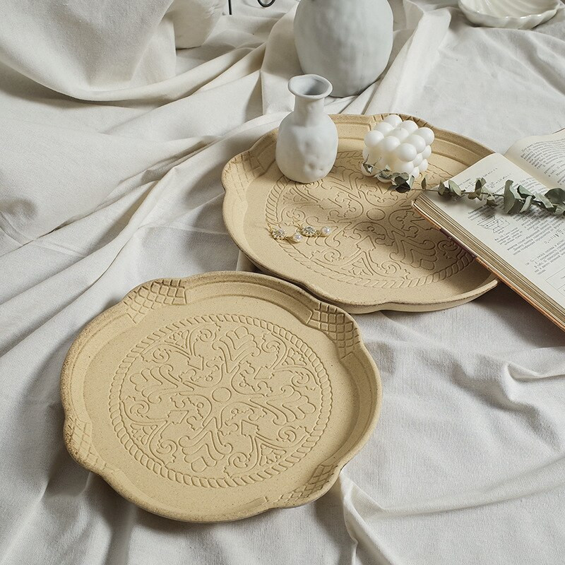 Cutelife retro okrugla drvena izrezbarena ladica za pohranu Vintage dekoracija dnevne sobe poslužavnik za kućni kauč Vjenčani nakit Parfem ladica za spavaću sobu