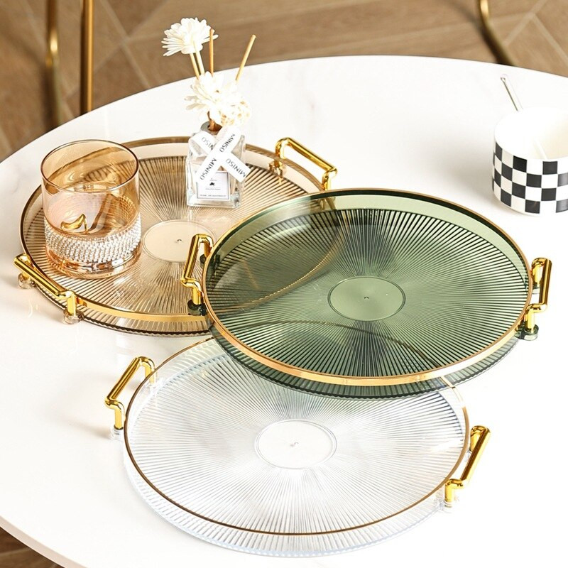 Luksuzni pladanj za pohranu Pladanj sa zlatnom ručkom Spremište za kućansku kozmetiku Ukrasni pladanj Dnevni boravak Kuhinja Voće Šalica za čaj Plastični tanjur