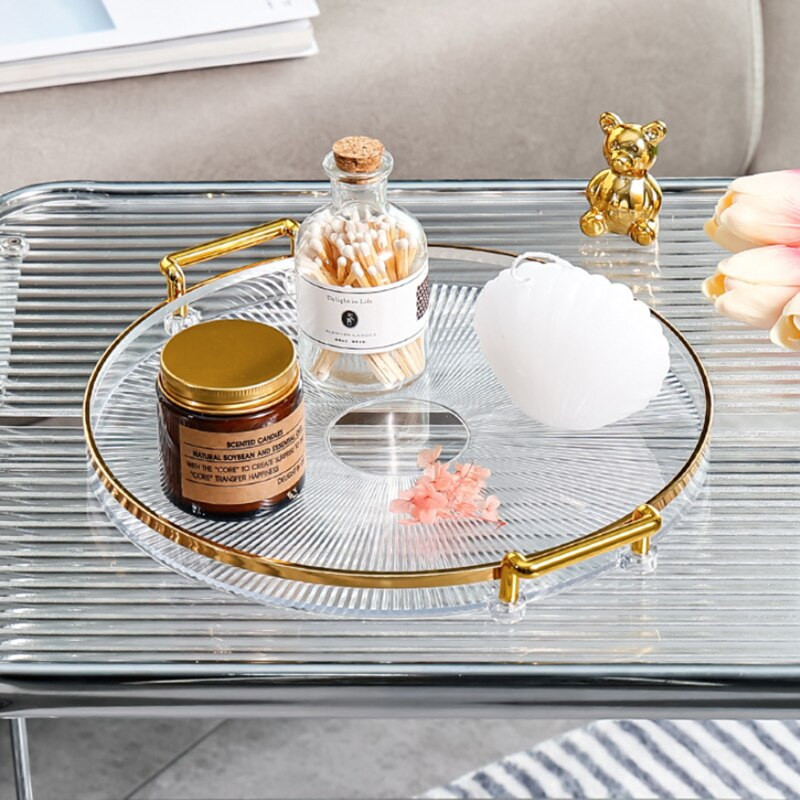 Luksuzni pladanj za pohranu Pladanj sa zlatnom ručkom Spremište za kućansku kozmetiku Ukrasni pladanj Dnevni boravak Kuhinja Voće Šalica za čaj Plastični tanjur