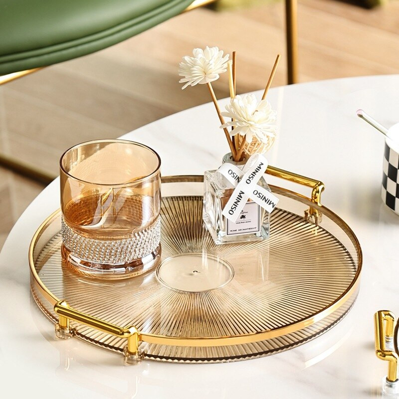 Luksuzni pladanj za pohranu Pladanj sa zlatnom ručkom Spremište za kućansku kozmetiku Ukrasni pladanj Dnevni boravak Kuhinja Voće Šalica za čaj Plastični tanjur