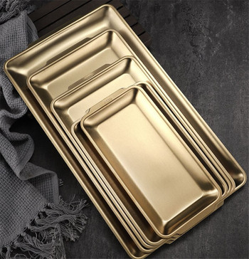 304 златни златни тави от неръждаема стомана за съхранение на храна Барбекю Суши Плосък съд Хляб Сладкиш Тава за печене Кухня Плодове Зеленчукова чиния