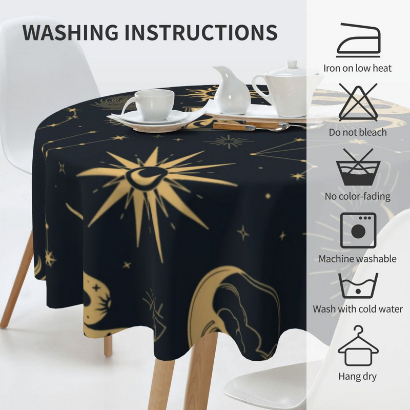 Saulė ir mėnulis Retro staltiesė Astronomy Witch Pigūs Gražūs stalo užtiesalai Virtuvės spausdinta apsauga Poliesterio staltiesė