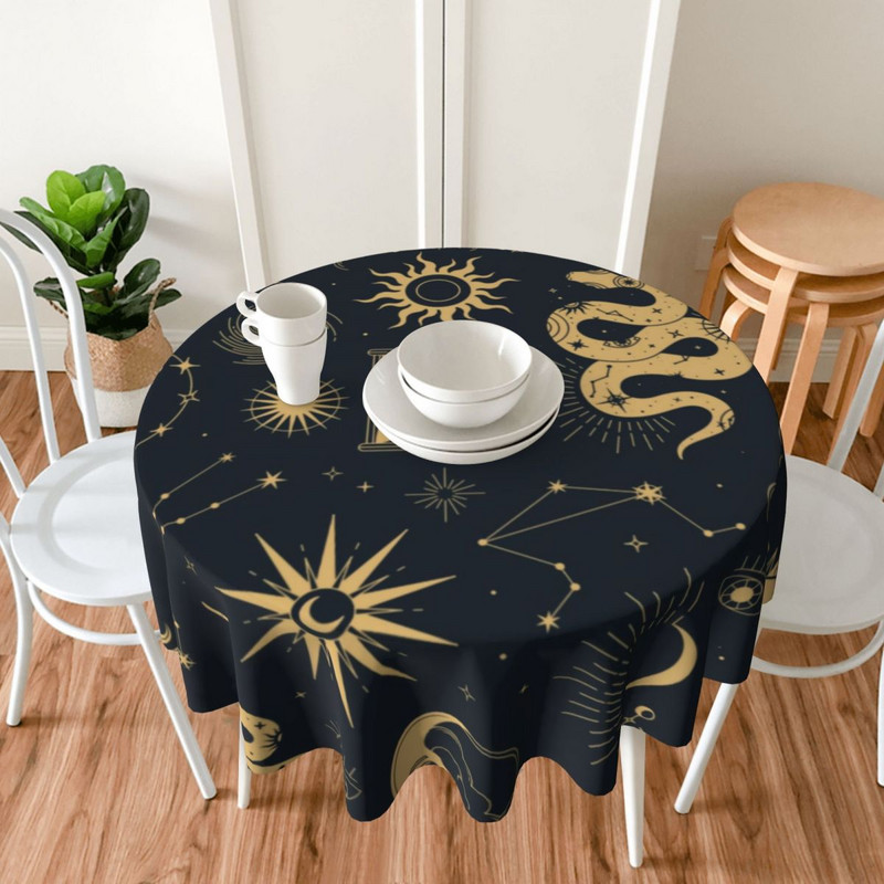 Saulė ir mėnulis Retro staltiesė Astronomy Witch Pigūs Gražūs stalo užtiesalai Virtuvės spausdinta apsauga Poliesterio staltiesė