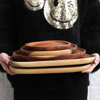 Ξύλινο σετ 5 μεγεθών Πιάτα πιάτων από φυσικό ξύλο Επιδόρπιο κέικ Πιάτο σερβιρίσματος Ιαπωνικό πιάτο σούσι Ξύλινο σερβίτσιο