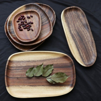 Ξύλινο σετ 5 μεγεθών Πιάτα πιάτων από φυσικό ξύλο Επιδόρπιο κέικ Πιάτο σερβιρίσματος Ιαπωνικό πιάτο σούσι Ξύλινο σερβίτσιο