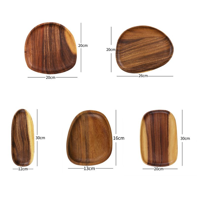 5 dydžių medinių lėkščių rinkinys Natūralaus medžio indų lėkštės Pyragai Deserto patiekimo lėkštė Japoniška suši lėkštė mediniai indai