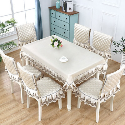 Rectangle Lace Table Cloth European Chair Cushion Set Dustproof Tablecloth for Banquet Dinning Table Cover Embroider Chair Cover