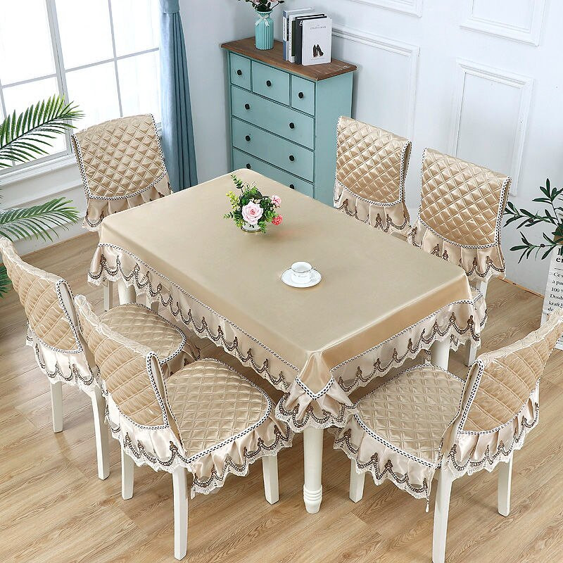 Față de masă dreptunghiulară din dantelă Set de perne pentru scaune europene Față de masă rezistentă la praf pentru banchete Husă pentru masă Husă pentru scaun de brodat