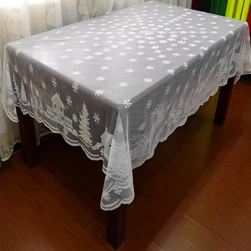 Domáci obrus Elk Decoration Vianočná čipka Snehová vločka Biely čipkovaný obrus Vianočná snehová vločka s losím vzorom Domáca párty dekorácia