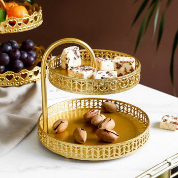 Μεταλλικός δίσκος βάση για τούρτες Δίσκοι ζιζανίων Οργανωτής φαγητού Δίσκοι τροφίμων Κουτί αποθήκευσης καλλυντικών Ράφι αποθήκευσης κοσμημάτων Χρυσό 2 στρώσεων