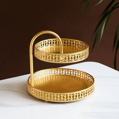 Fém tálca tortaállvány gyom tálcák kamra szervező étel gyümölcstálcák kozmetikai tároló doboz ékszer tároló állvány arany 2 réteg