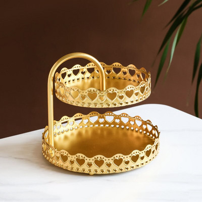 Fém tálca tortaállvány gyom tálcák kamra szervező étel gyümölcstálcák kozmetikai tároló doboz ékszer tároló állvány arany 2 réteg