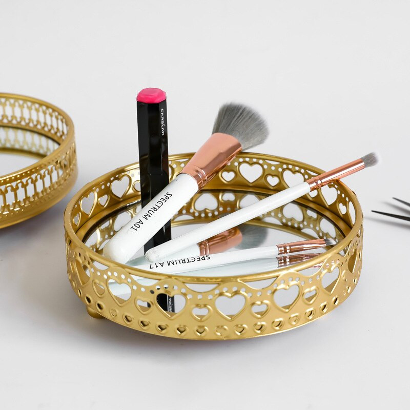 Fém tálca tortaállvány gyom tálcák kamra szervező étel gyümölcstálcák kozmetikai tároló doboz ékszer tároló állvány arany 2 réteg